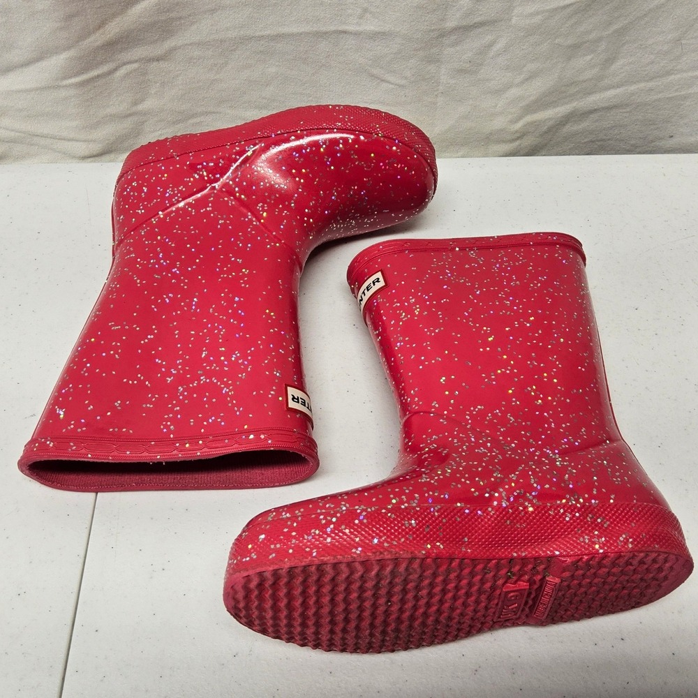 Hunter Rain Boots Kids Size 10/11 Pink Glitter Waterproof Wellington Boots - Picture 5 of 7